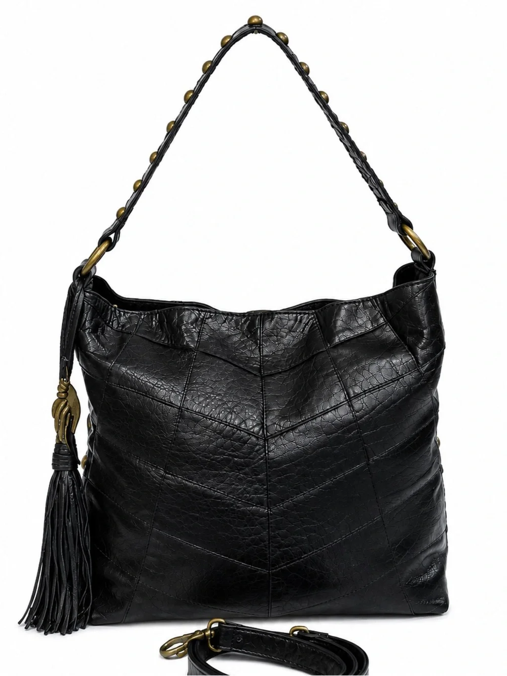 Angel By L. Martino Black Leather Shoulder Bag Crossbody Slouchy Hobo Purse